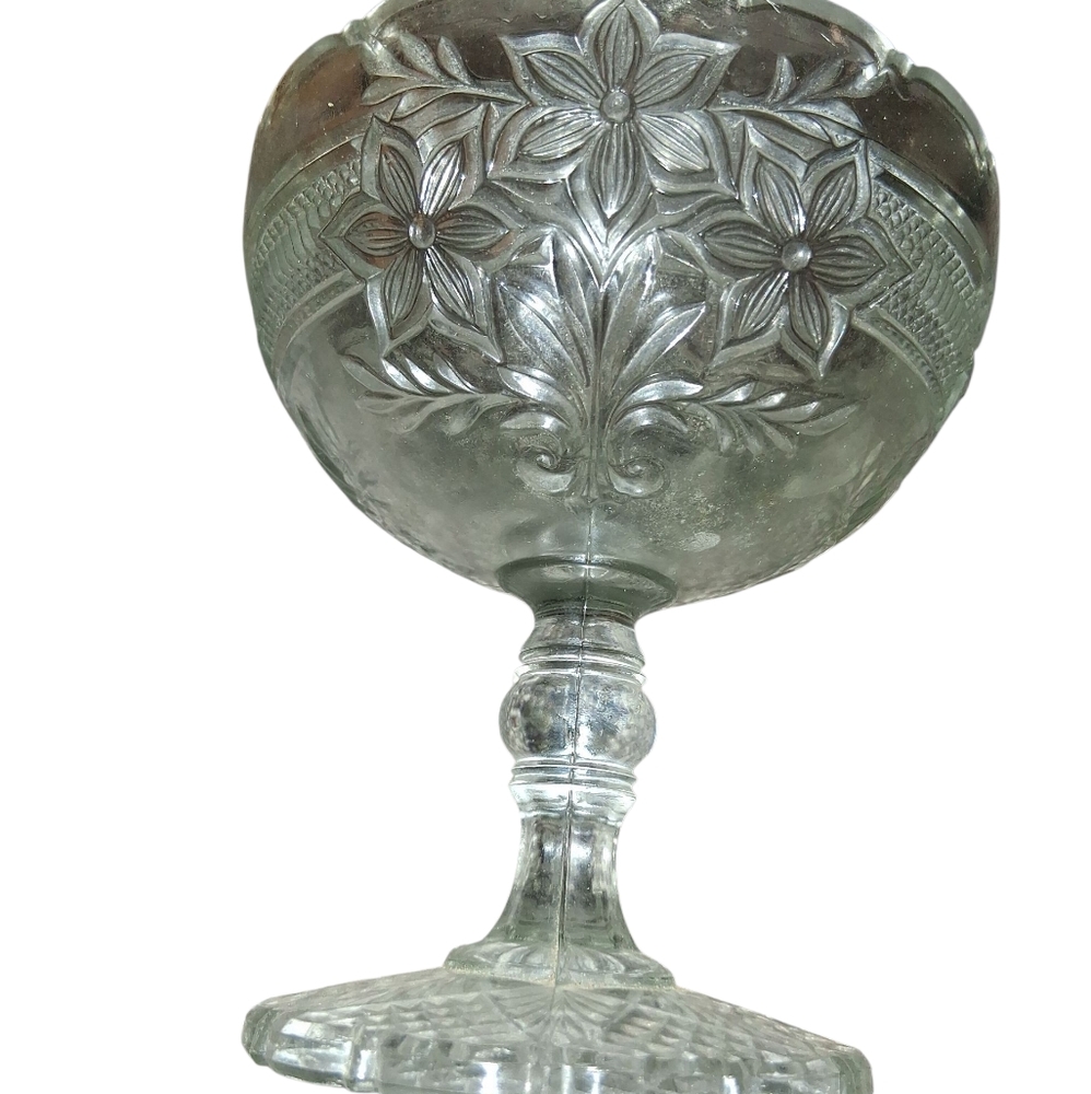 Elegant Vintage Floral Glass Compote - Picture 2 of 5